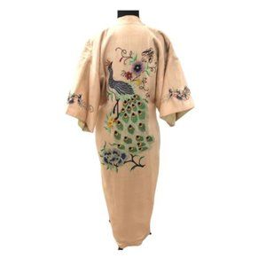 Japanese Hand Embroidered Kimono Style Metallic Silk Lined Robe (Sz 8-10)